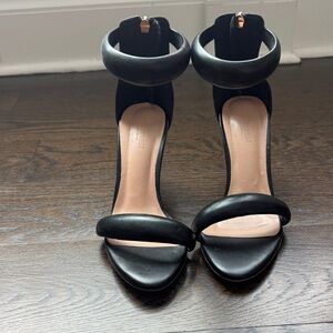Black Leather Ankle Strap Stiletto Sandals – Italian Made – Size 39